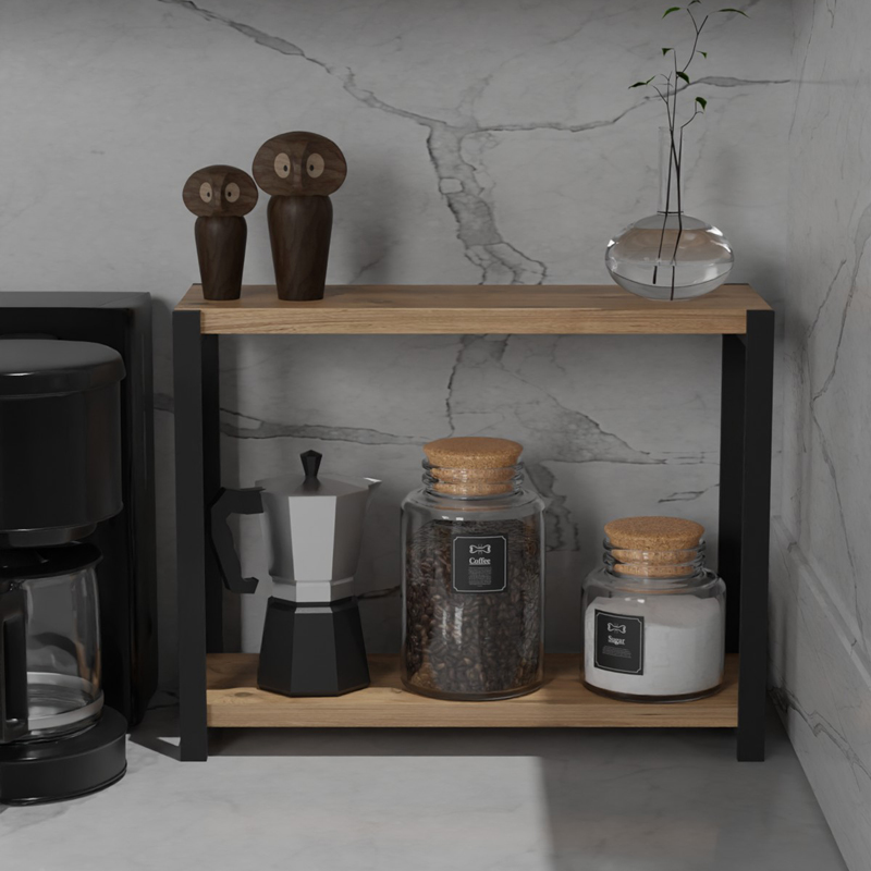 Επιτραπέζια Ραφιέρα Lerf Pakoworld Oak Μελαμίνης-Μαύρο Μέταλλο 48X17X40Εκ