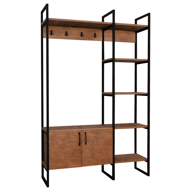 Έπιπλο Εισόδου Thoj Pakoworld Oak Μελαμίνης-Μαύρο Μέταλλο 120X34X180Εκ