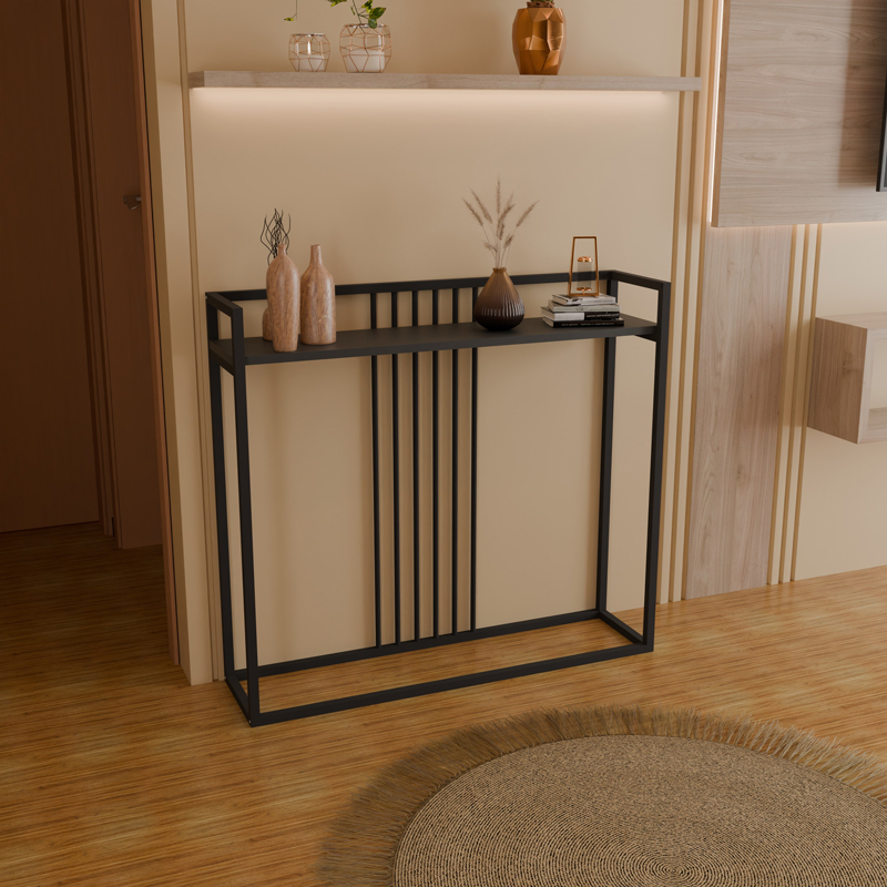 Κονσόλα Convida Pakoworld Ανθρακί Με Μαύρο Μεταλλικό Σκελετό 100X25X90Εκ