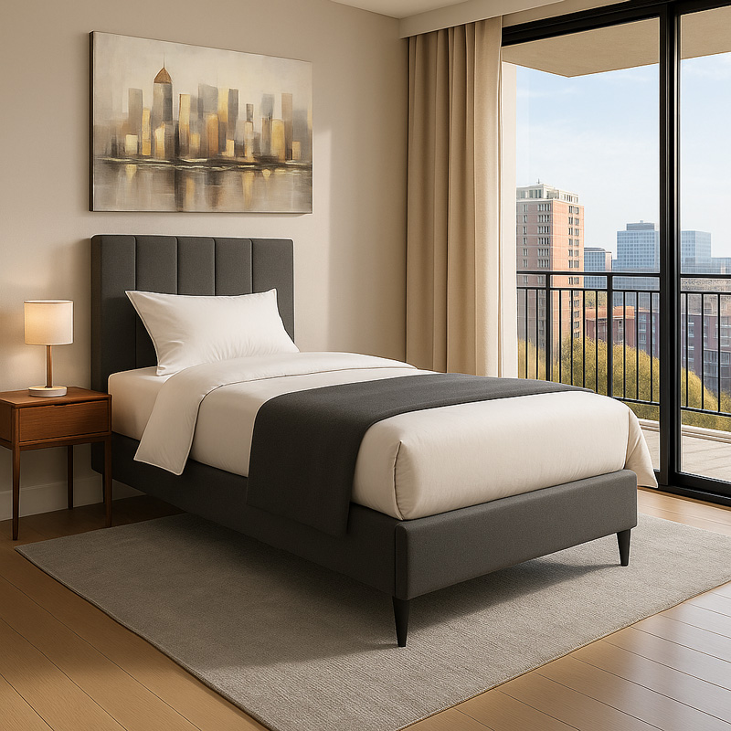 Κρεβάτι Moega Pakoworld Ύφασμα Σε Ανθρακί Απόχρωση 90X200Εκ