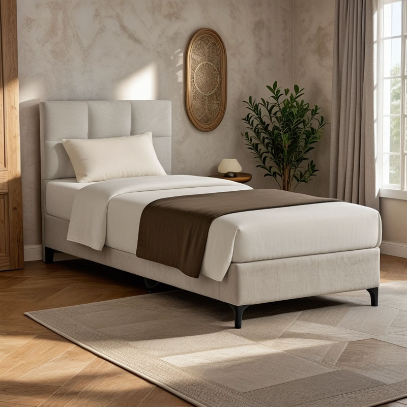 Κρεβάτι Melei Pakoworld Ύφασμα Σε Κρεμ Απόχρωση 90X200Εκ