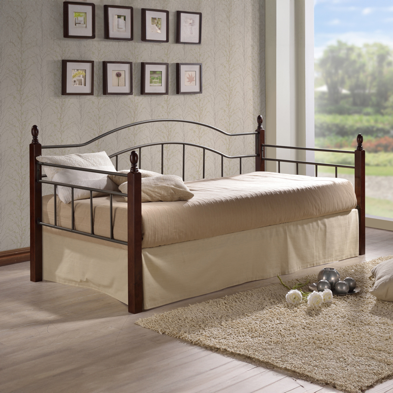 Καναπές-Κρεβάτι Nika Pakoworld Ξύλο Σε Καρυδί Απόχρωση-Μαύρο Μέταλλο 90X190Εκ