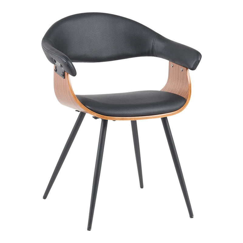 Πολυθρόνα Austen Pakoworld Pu Μαύρο-Ξύλο Καρυδί-Μέταλλο Μαύρο 58X55X77Εκ