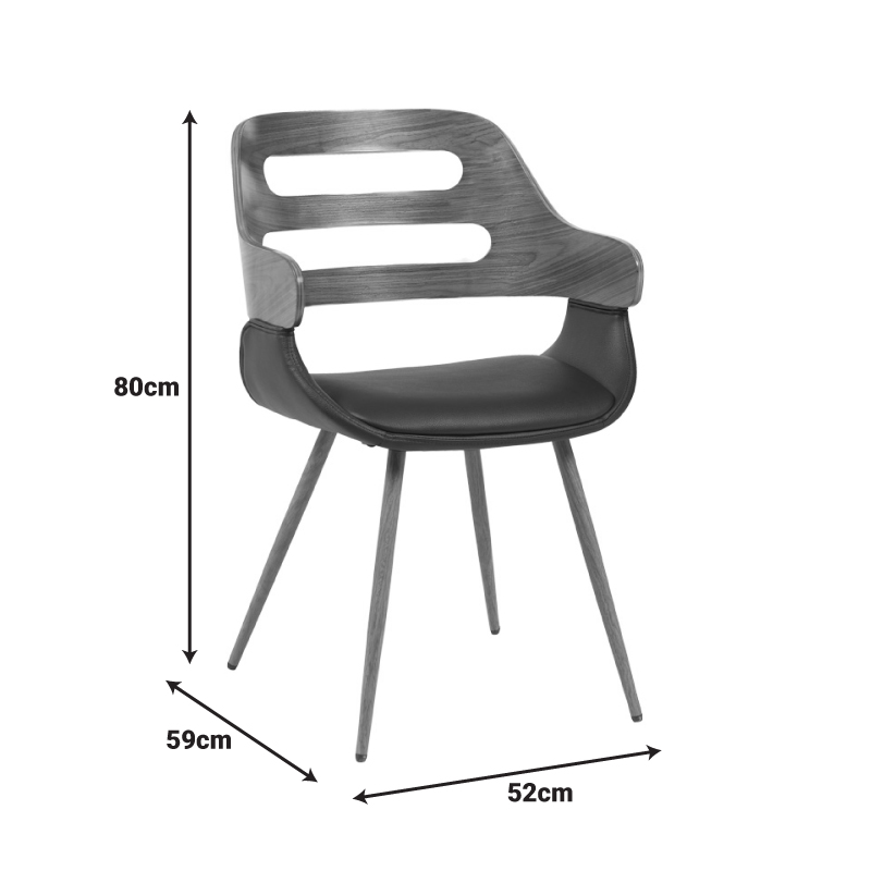Πολυθρόνα Fern Pakoworld Pu Μαύρο-Ξύλο Καρυδί Απόχρωση 52X59X80Εκ