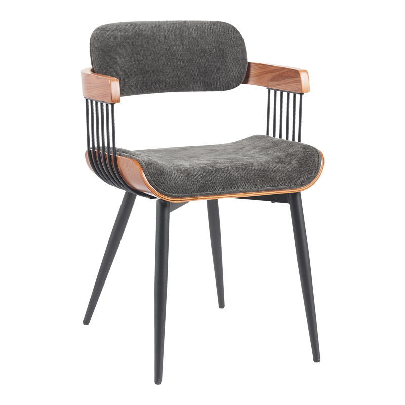 Πολυθρόνα Cameo Pakoworld Μέταλλο Μαύρο-Καρυδί Ξύλο-Ανθρακί Ύφασμα 53X49.5X75.5Εκ