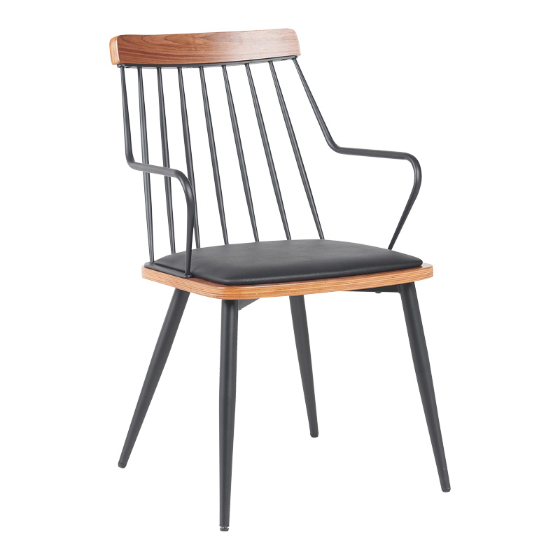 Πολυθρόνα Posse Pakoworld Μέταλλο Μαύρο-Καρυδί Ξύλο-Μαύρο Pu 52X59X83Εκ