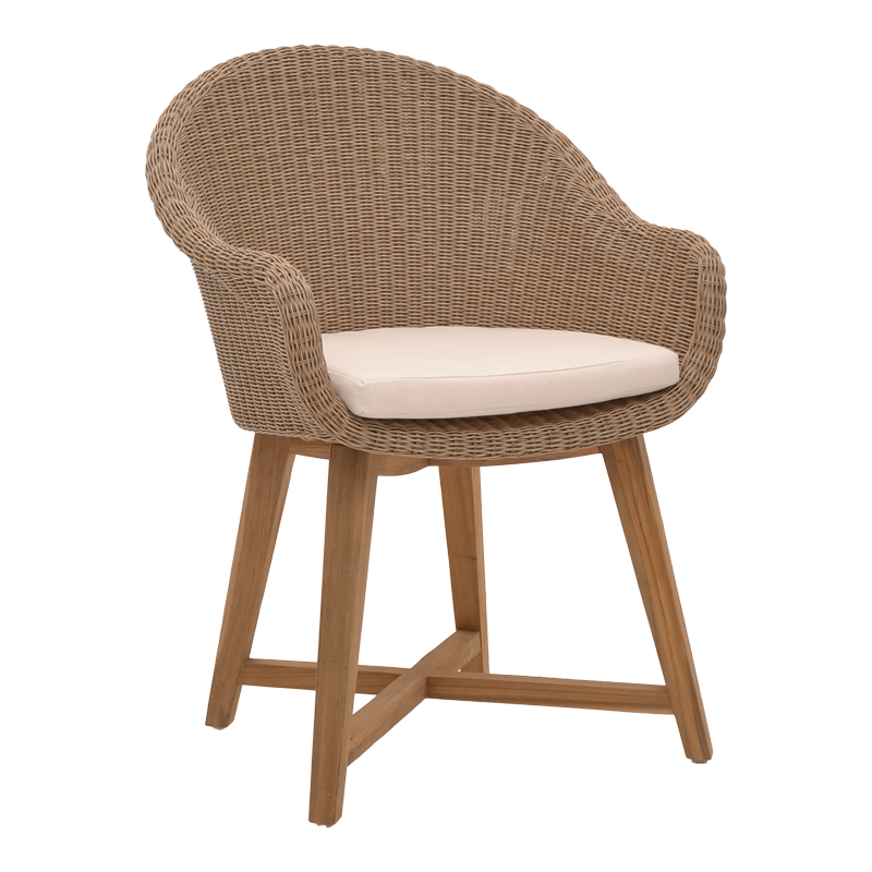 Πολυθρόνα Solso Pakoworld Σκελετός Αλουμινίου Με Teak Πόδι Σε Φυσική Απόχρωση Και Pe Rattan 62X58X78Εκ