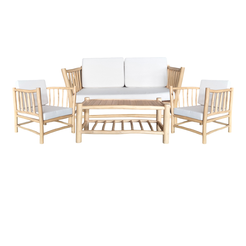 Σαλόνι Mayorka Pakoworld Σετ 4 Τεμαχίων Φυσικό Teak Ξύλο-Λευκό Μαξιλάρι