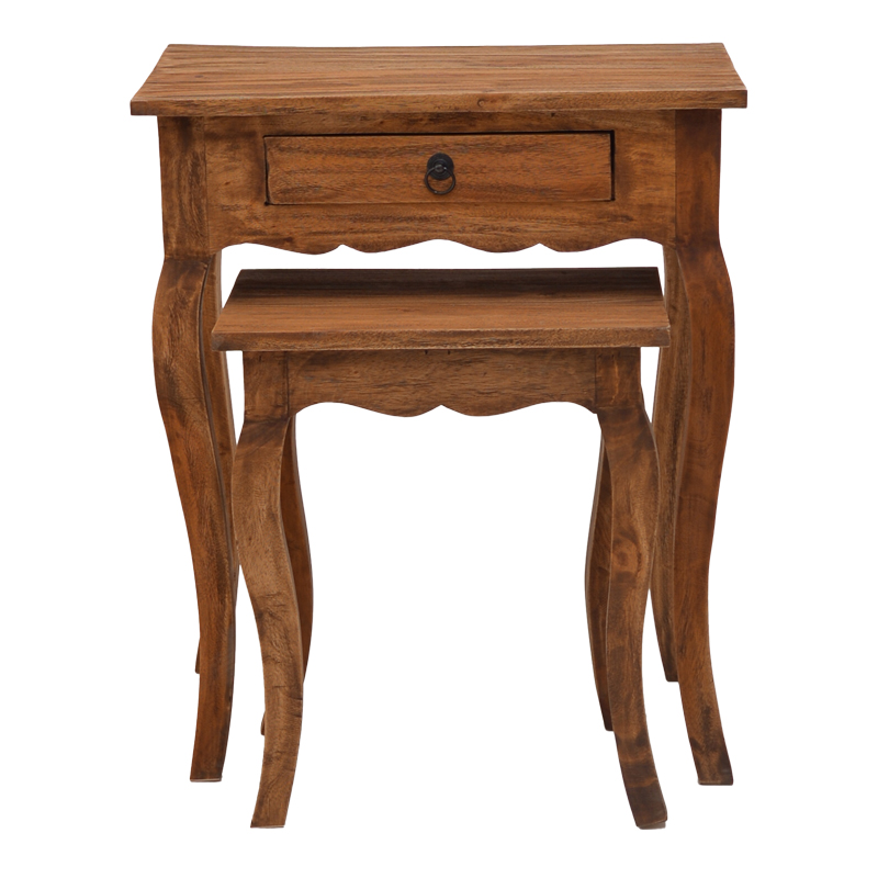 Βοηθητικό Τραπεζάκι Nesto Pakoworld Σετ 2 Τεμ Φυσικό Αντικέ Μαόνι Ξύλο