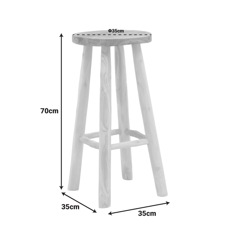 Σκαμπό Μπαρ Nusiwo Pakoworld Teak Ξύλο Σε Φυσική Απόχρωση Φ35X70Εκ