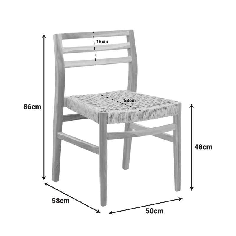 Καρέκλα Tuga Pakoworld Σκελετός Teak Ξύλο-Pe Σχοινί Σε Φυσική Απόχρωση 50X58X86Εκ