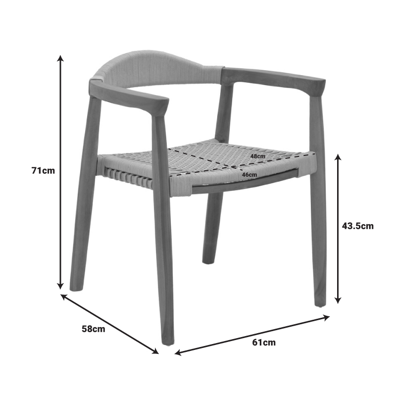 Πολυθρόνα Ganny Pakoworld Teak Ξύλο Και Pe Σχοινί Σε Φυσική Απόχρωση 61X58X71Εκ
