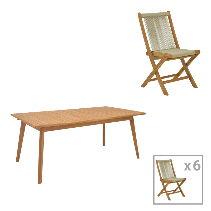 Τραπεζαρία 7 Τεμ. Banou-Pino Pakoworld Teak Ξύλο Σε Φυσική Απόχρωση 180/240X100X75Εκ