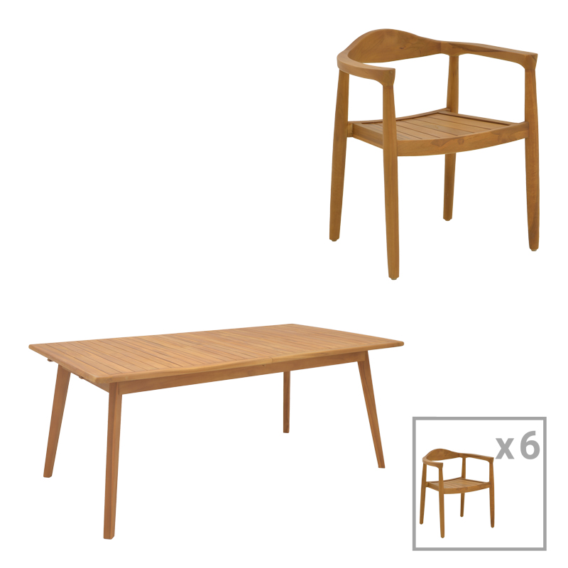 Τραπεζαρία 7 Τεμ. Ganny-Pino Pakoworld Teak Ξύλο Σε Φυσική Απόχρωση 180/240X100X75Εκ