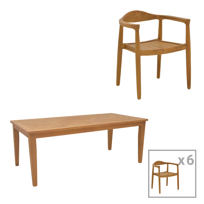 Τραπεζαρία Σετ 7Τεμ. Ganny-Mady Pakoworld Teak Ξύλο Σε Φυσική Απόχρωση 200X100X75Εκ