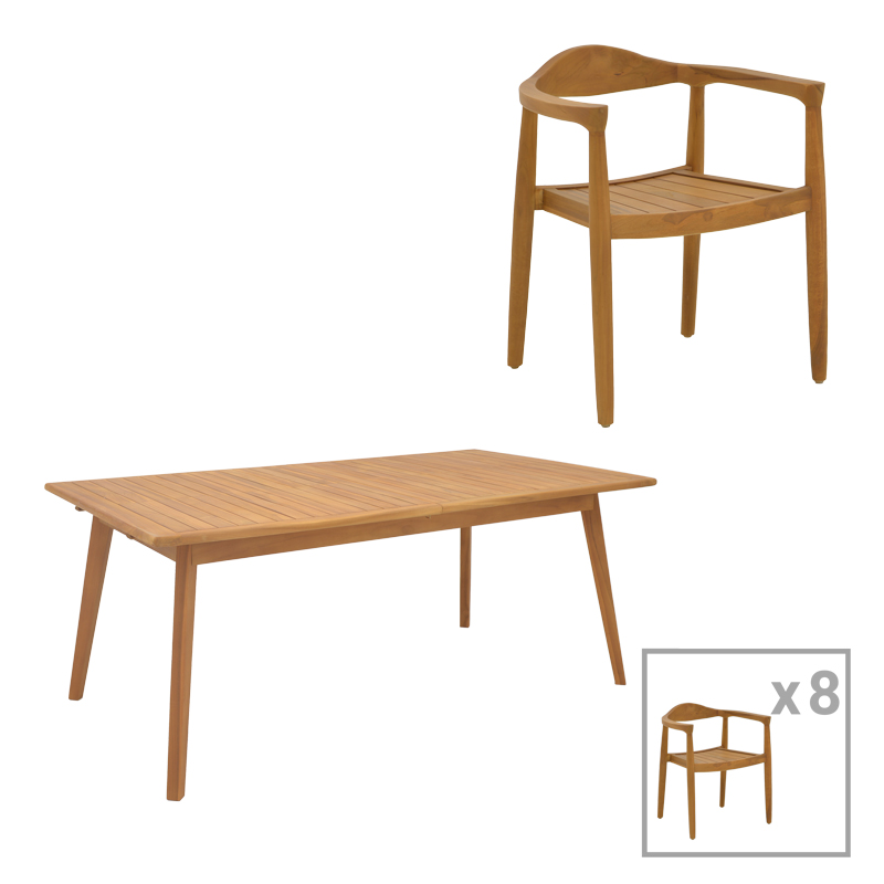 Τραπεζαρία 9 Τεμ. Ganny-Pino Pakoworld Teak Ξύλο Σε Φυσική Απόχρωση 180/240X100X75Εκ