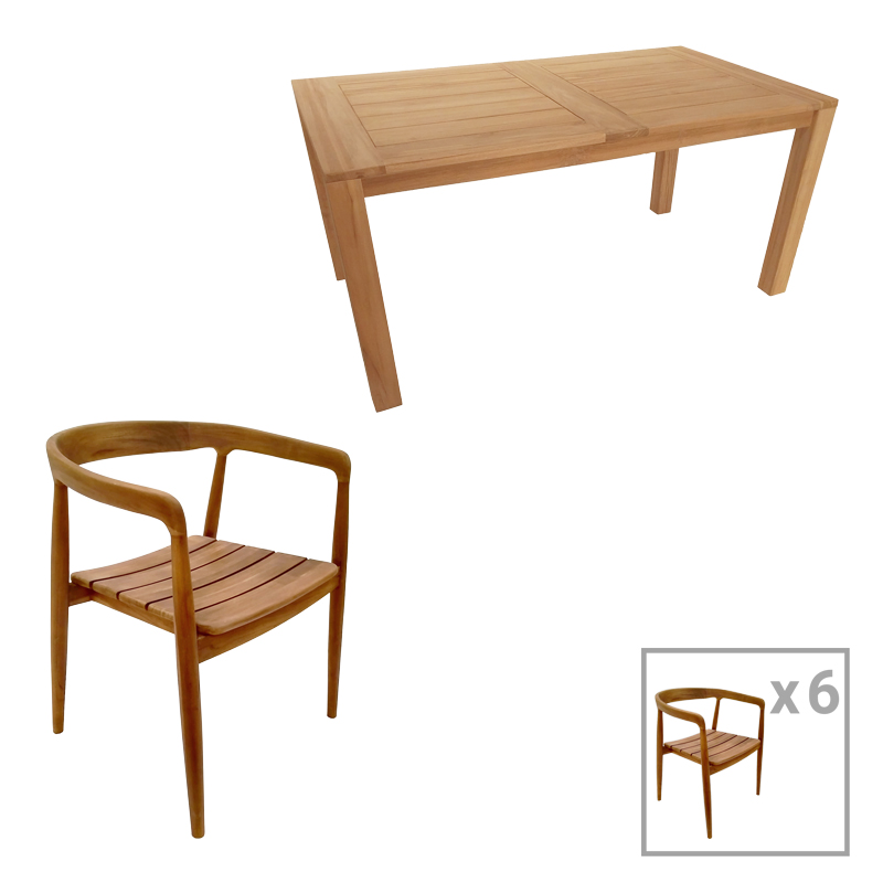 Τραπεζαρία 7Τεμ Noody-Pablo Pakoworld Teak Ξύλο Σε Φυσική Απόχρωση