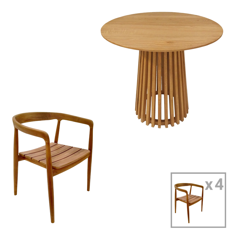 Τραπεζαρία 5Τεμ Noody-Kenda I Pakoworld Teak Ξύλο Σε Φυσική Απόχρωση Φ80X75