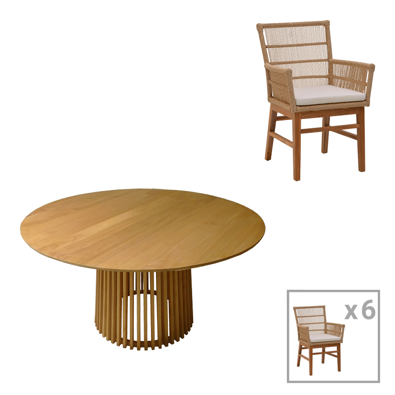 Τραπεζαρία Inca-Kenda Pakoworld Σετ 7Τεμ Σε Φυσική-Μπεζ Απόχρωση Φ150X75Εκ