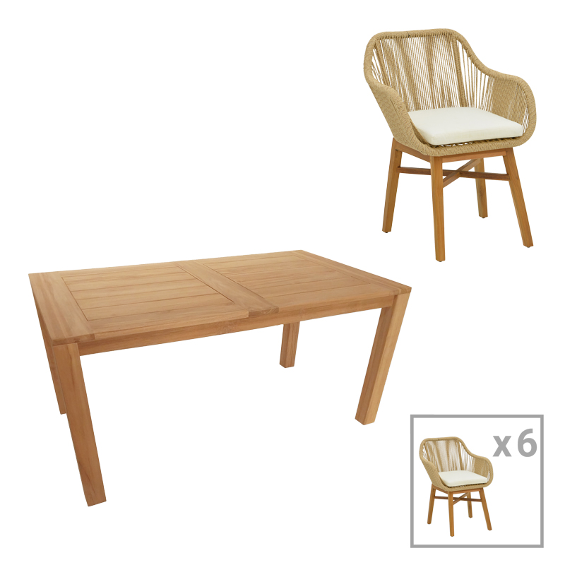 Τραπεζαρία Kalie-Pablo Pakoworld Σετ 7Τεμ Σε Φυσική-Μπεζ Απόχρωση 160X90X76Εκ