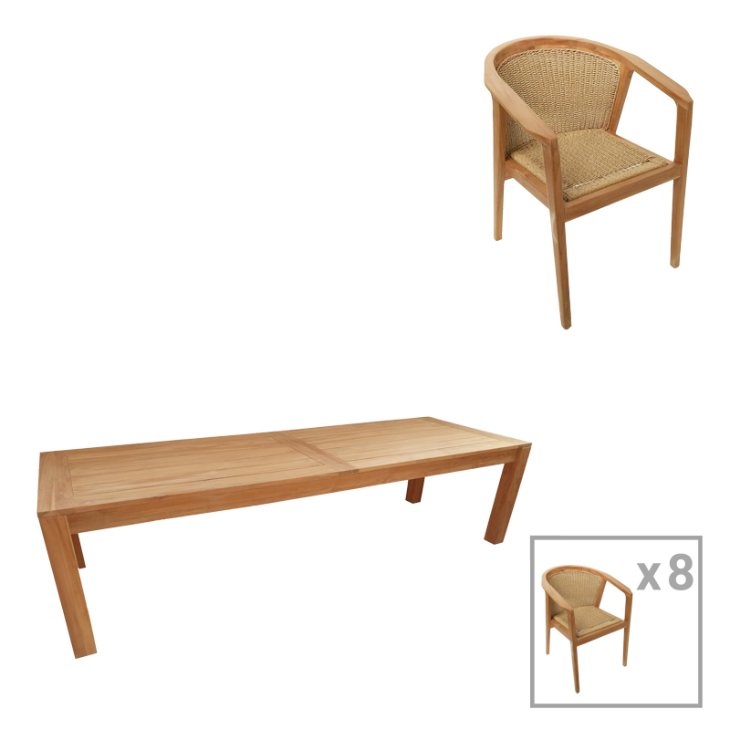 Τραπεζαρία Granny-Pablo Pakoworld Σετ 9Τεμ Σε Φυσική-Μπεζ Απόχρωση 240X100X76Εκ