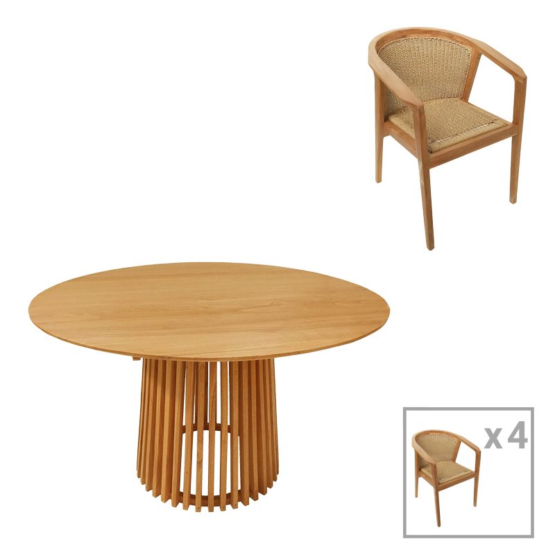 Τραπεζαρία Granny-Kenda I Pakoworld Σετ 5Τεμ Σε Φυσική-Μπεζ Απόχρωση Φ120X75Εκ