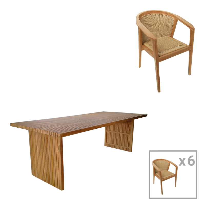 Τραπεζαρία Granny-Zibra Pakoworld Σετ 7Τεμ Σε Φυσική-Μπεζ Απόχρωση 220X100X75Εκ