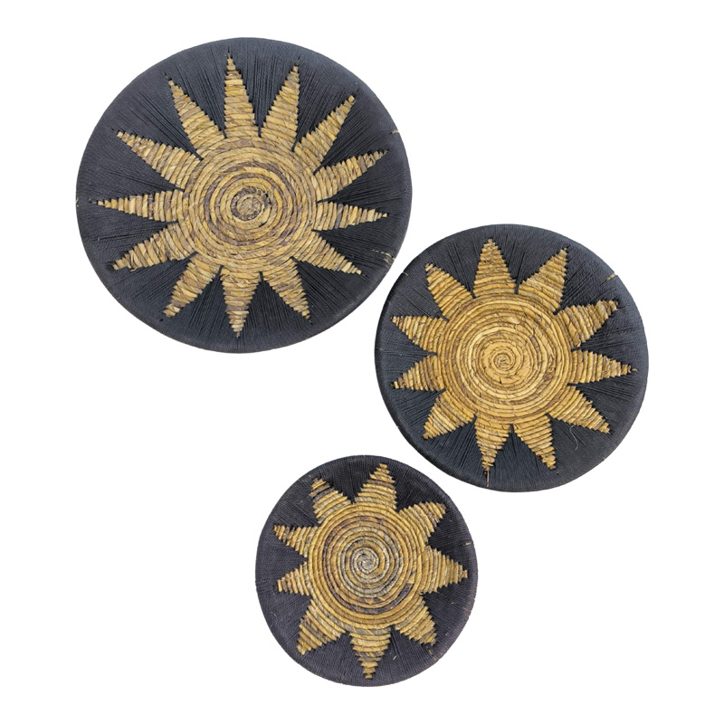 Διακοσμητικό Τοίχου Circy Inart Σετ 3 Τεμ Ψάθα Σε Μαύρη-Μπεζ Απόχρωση