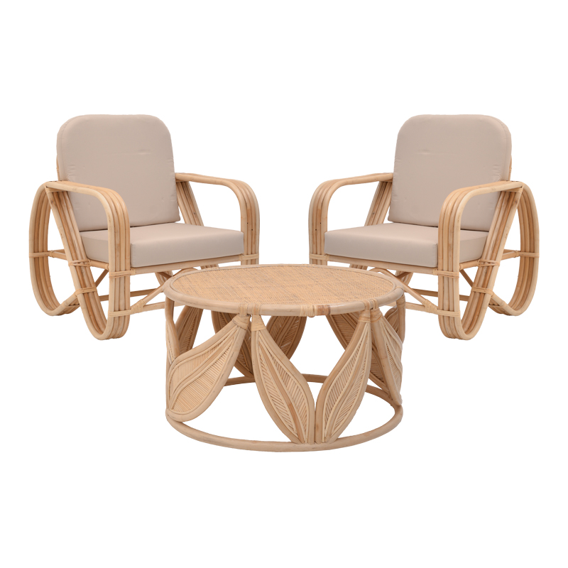 Σαλόνι Relmine-Siderty Pakoworld Σετ 3Τεμ Rattan Σε Φυσική Απόχρωση