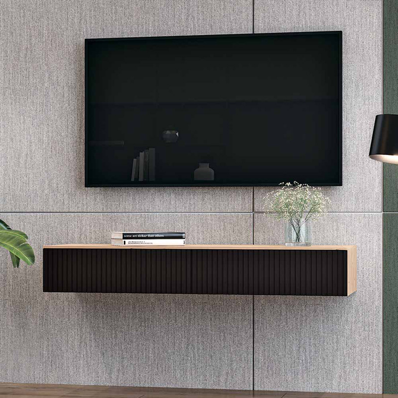 Κονσόλα Με 2 Συρτάρια Doha Pakoworld Mdf Σε Μαύρη Με Oak Απόχρωση 120X41X20Cm