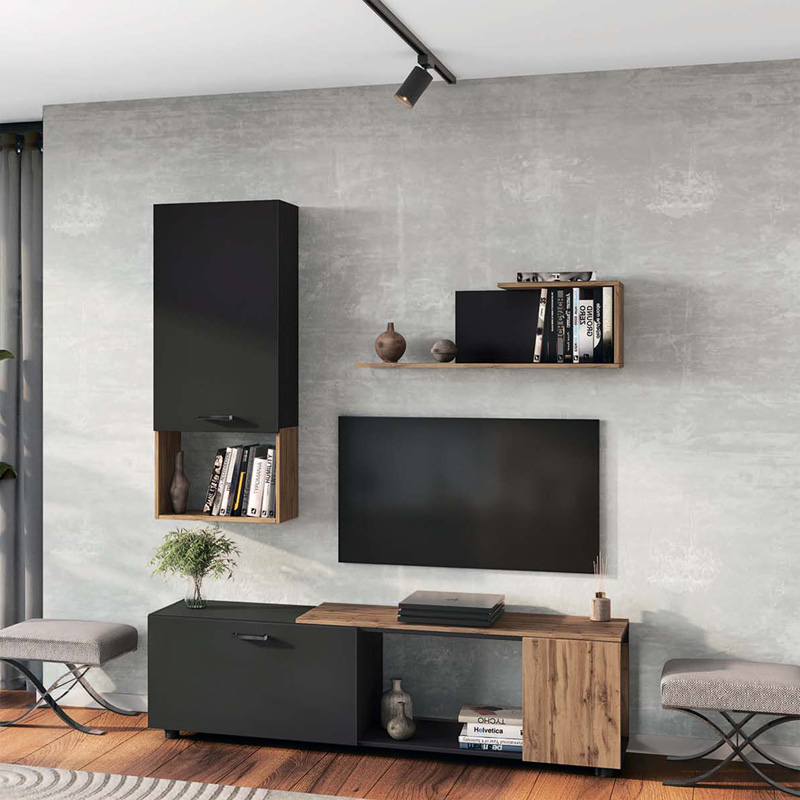 Σύνθετο Σαλονιού Poelfy Pakoworld Σε Ανθρακί-Oak Απόχρωση 170X37.5X42Εκ