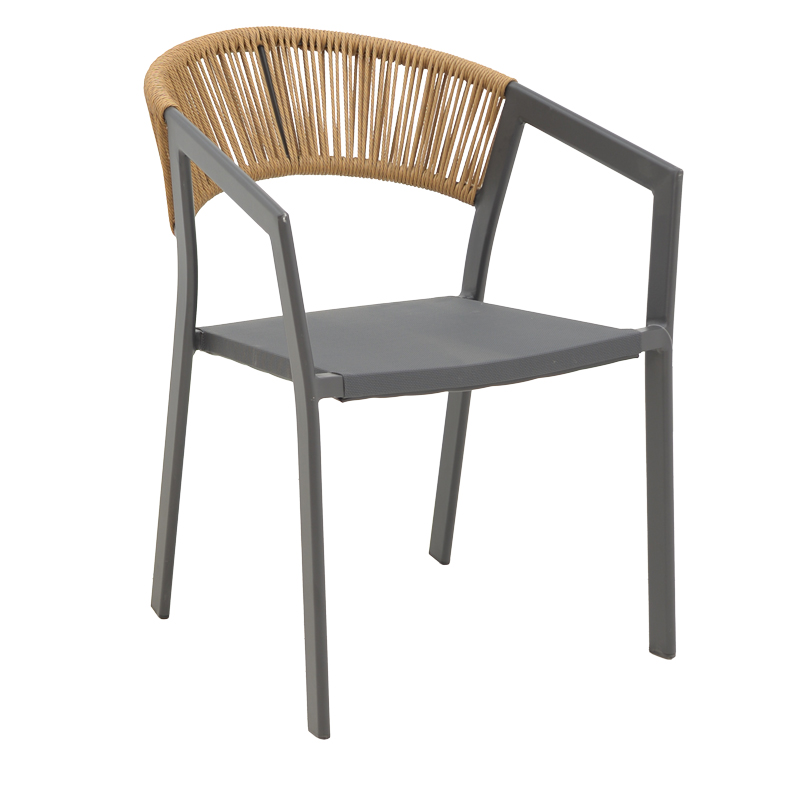 Πολυθρόνα Αλουμινίου Glisten Pakoworld Στοιβαζόμενη Ανθρακί Σκελετός-Textilene-Pe Rattan Σε Φυσική Απόχρωση 58X56X82Εκ