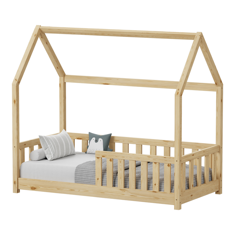 Παιδικό Κρεβάτι Bambie Με Κιγκλίδωμα Τ. Montessori Pakoworld Ξύλο Πεύκου Σε Φυσική Απόχρωση 70X140Εκ