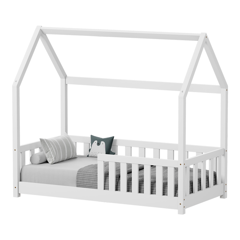 Παιδικό Κρεβάτι Bambie Με Κιγκλίδωμα Τ. Montessori Pakoworld Ξύλο Πεύκου Σε Λευκή Απόχρωση 70X140Εκ