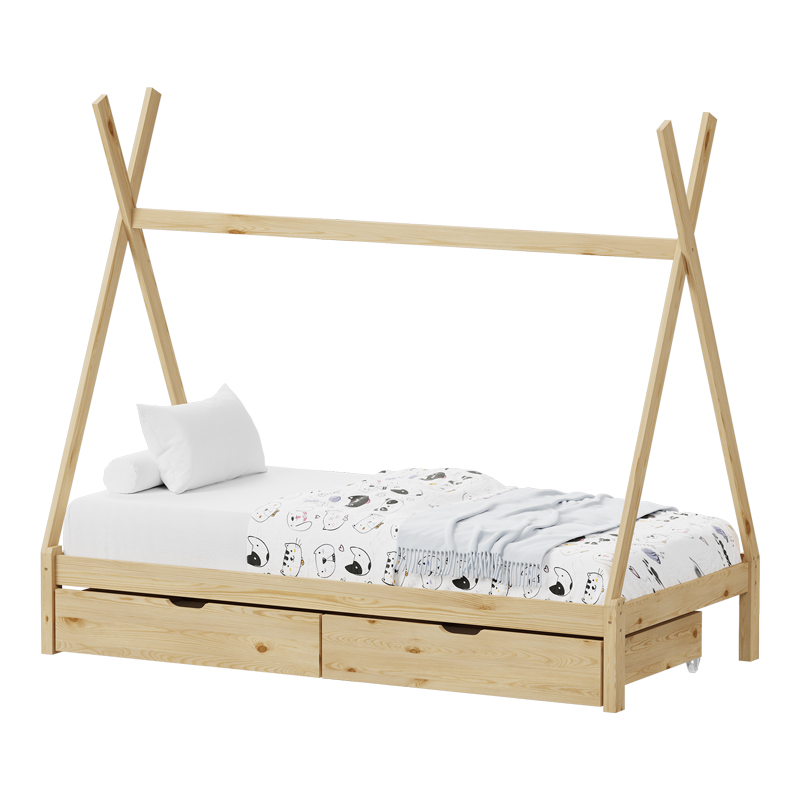 Παιδικό Κρεβάτι Lalitto Τ. Montessori Με 2 Συρτάρια Pakoworld Ξύλο Πεύκου Σε Φυσική Απόχρωση 90X190Εκ