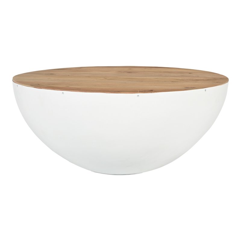 Τραπέζι Σαλονιού Coffelty Inart Μασίφ Ξύλο Ακακίας - Λευκό Μέταλλο Φ90X40Εκ