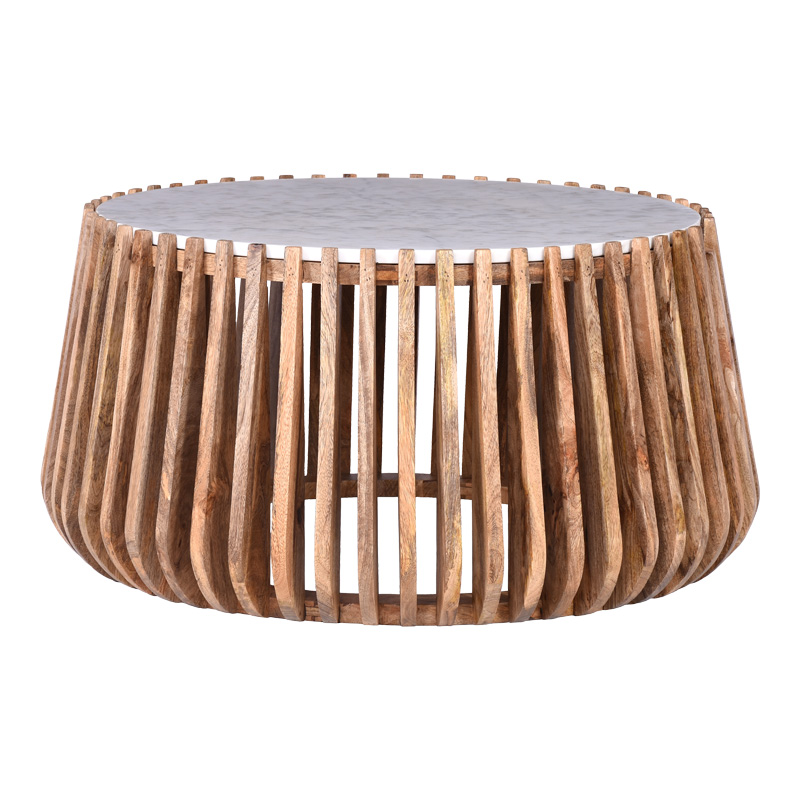 Τραπέζι Σαλονιού Mable Pakoworld Μάνγκο Ξύλο Σε Φυσική Απόχρωση Με Επιφάνεια Μαρμάρου Φ80X45Εκ