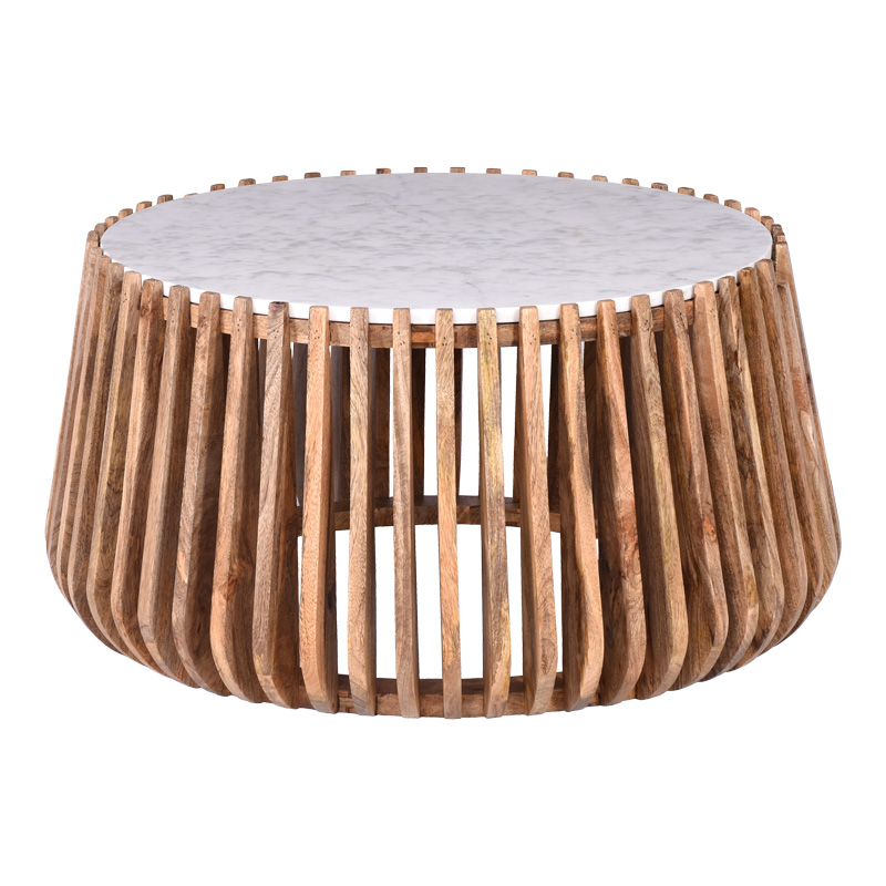 Τραπέζι Σαλονιού Mable Pakoworld Μάνγκο Ξύλο Σε Φυσική Απόχρωση Με Επιφάνεια Μαρμάρου Φ80X45Εκ