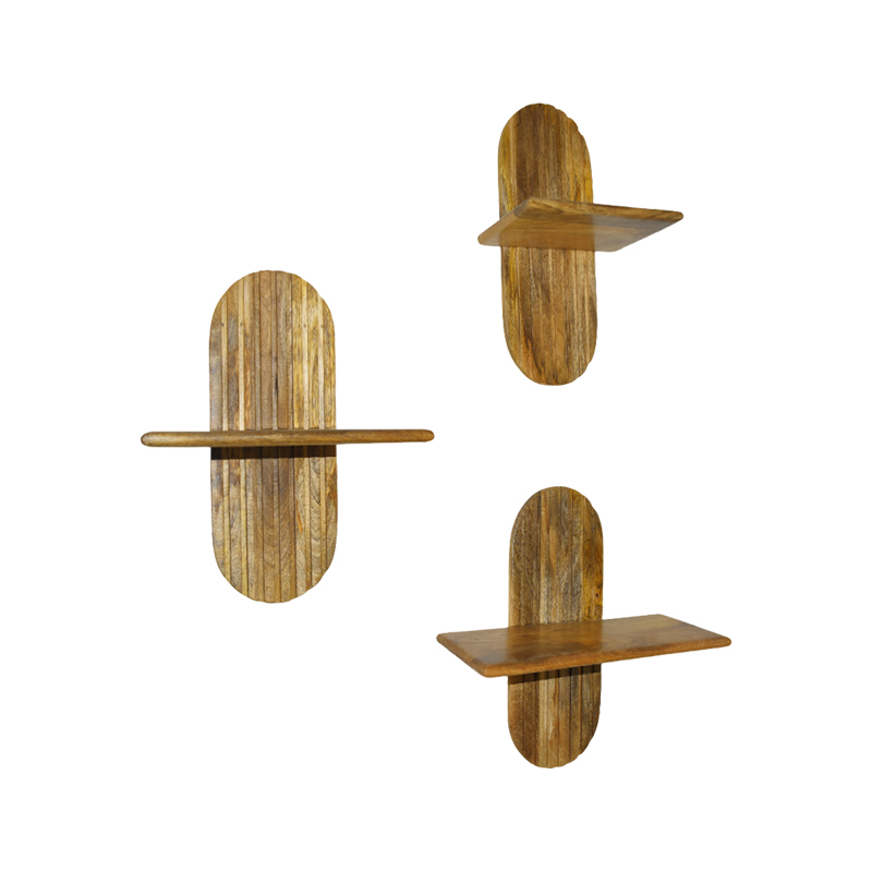 Ραφιέρα Τοίχου Arcadia 3 Τεμ Pakoworld Μασίφ Ξύλο Μάνγκο Σε Φυσική Απόχρωση 30X20X40Εκ