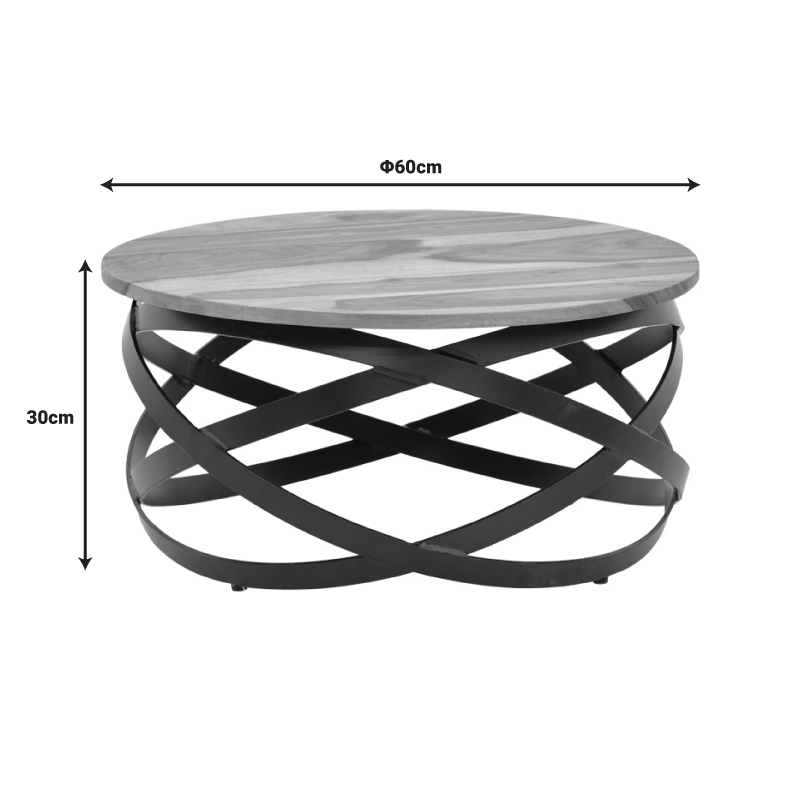Τραπέζι Monar Pakoworld Μασιφ Ξύλο Sheesham Σε Καρυδί Απόχρωση Με Μαύρα Μεταλλικά Πόδια Φ60X30Εκ