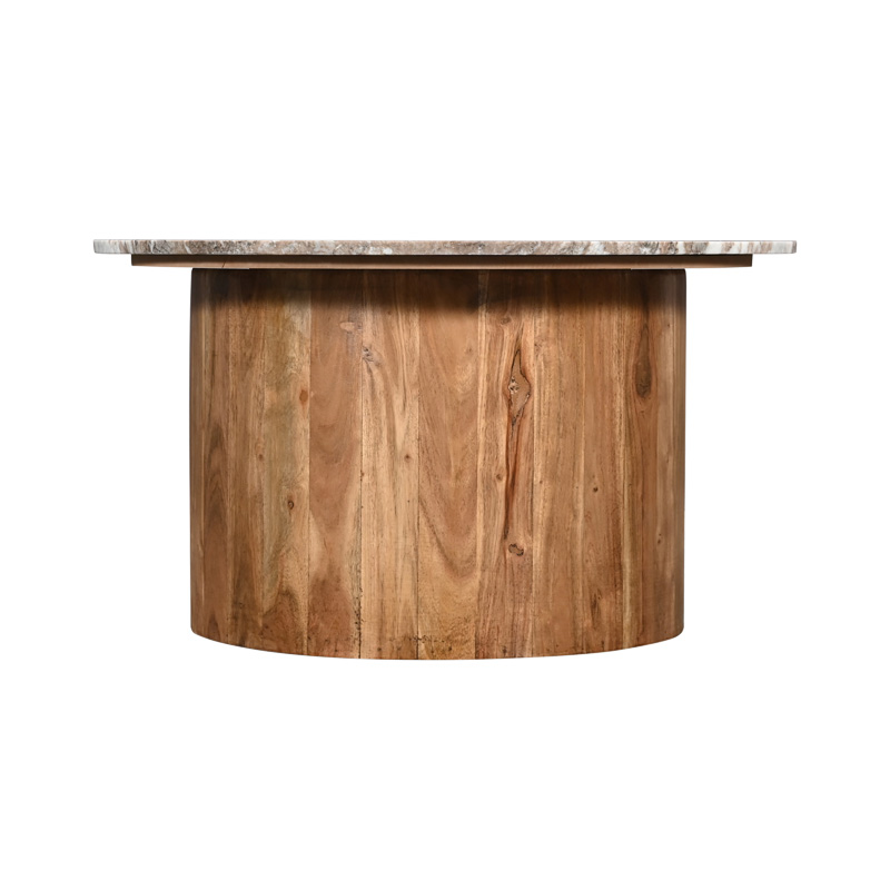 Τραπέζι Σαλονιού Sergy Pakoworld Μασίφ Ξύλο Ακακίας Σε Φυσική Απόχρωση Με Επιφάνεια Μαρμάρου Φ70X35Εκ