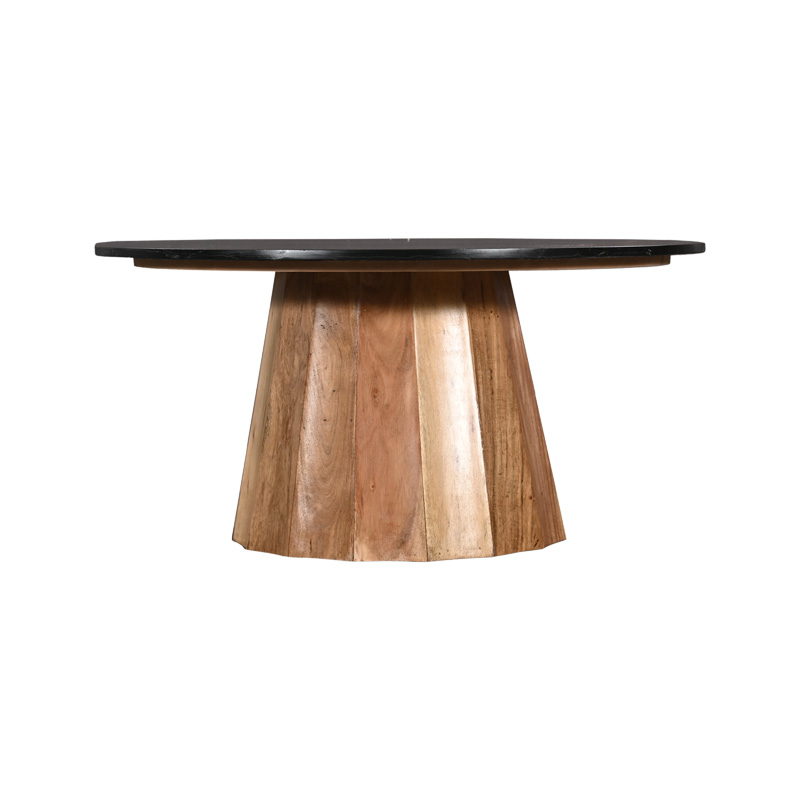 Τραπέζι Σαλονιού Ezerdian Pakoworld Μασίφ Ξύλο Ακακίας Σε Φυσική Απόχρωση Με Επιφάνεια Μαύρου Μαρμάρου Φ90X45Εκ