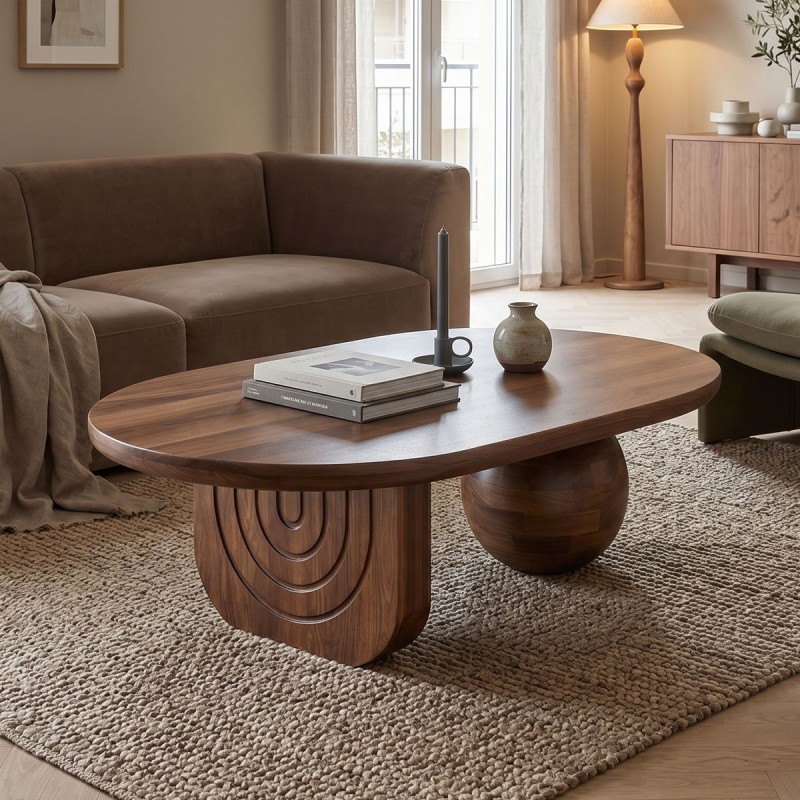 Τραπέζι Σαλονιού Kane Pakoworld Μασίφ Ξύλο Ακακίας Καρυδι 110X72X38Εκ