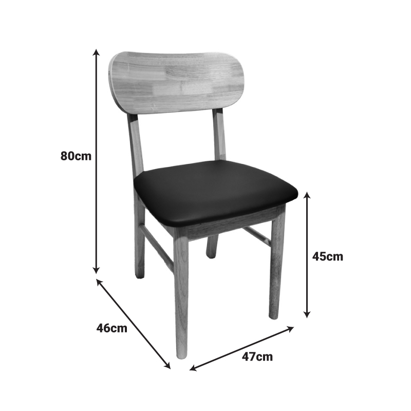 Καρέκλα Bedona Pakoworld Rubberwood Σε Φυσική Απόχρωση Με Μαύρο Pu Μαξιλάρι 47X46X80Εκ