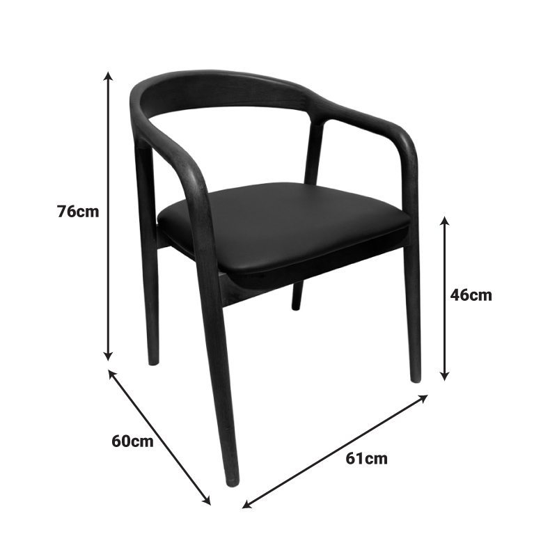 Πολυθρόνα Hogie Pakoworld Rubberwood Καρυδί- Μαύρο Pu Μαξιλάρι 61X60X76Εκ