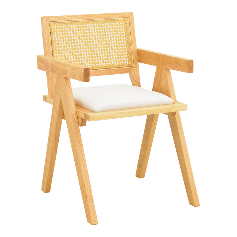 Πολυθρόνα Winslow Pakoworld Rubberwood Σε Φυσική Απόχρωση-Ύφασμα Λευκό 51X54X80Εκ