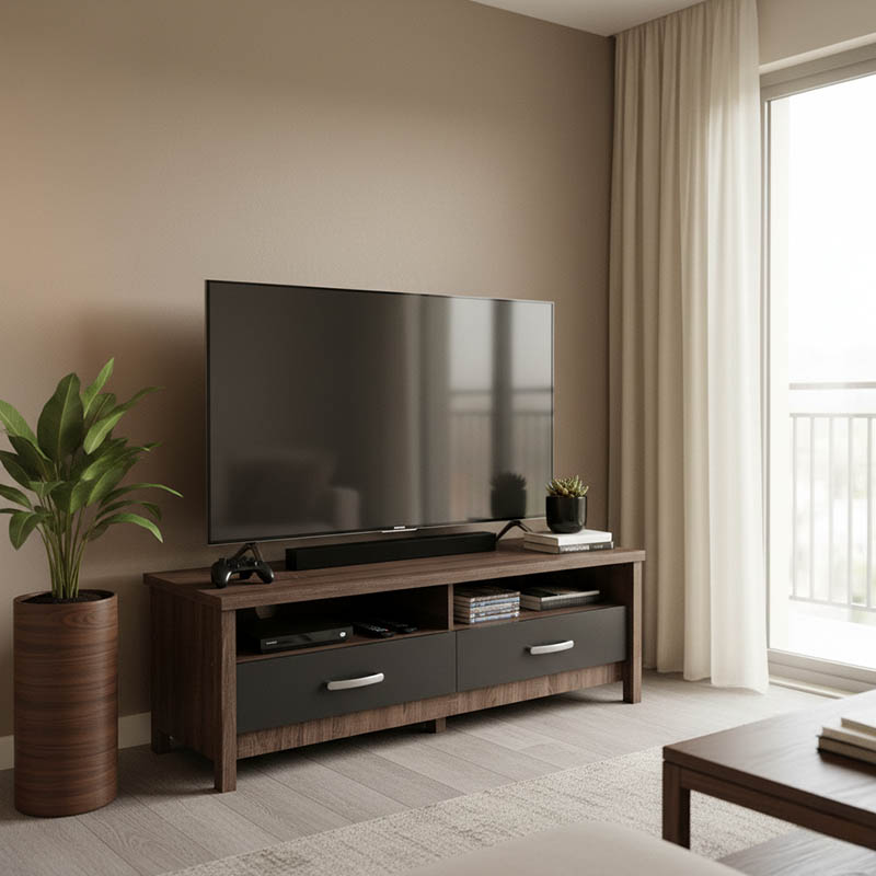 Έπιπλο Τηλεόρασης Podizor Pakoworld Σε Oak-Ανθρακί Απόχρωση 120X45X42.5Εκ