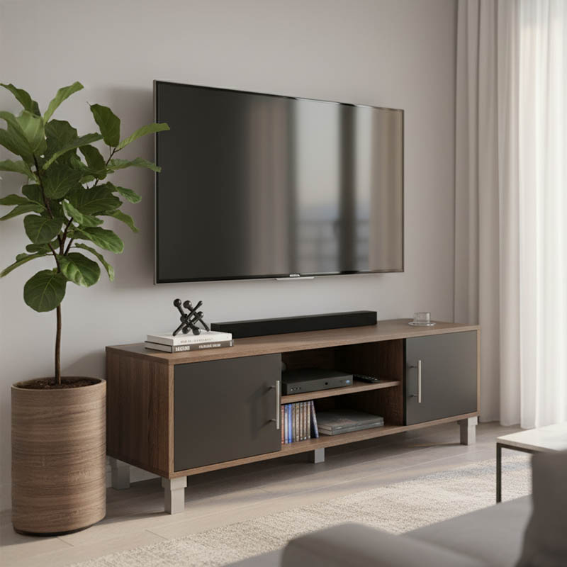 Έπιπλο Τηλεόρασης Serank Pakoworld Σε Oak-Ανθρακί Απόχρωση 120X40X40Εκ