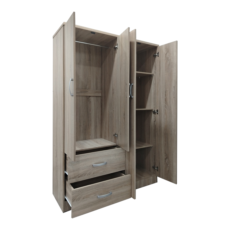 Ντουλάπα Τετράφυλλη Με 2 Συρτάρια Athos Pakoworld Σε Sonoma Απόχρωση 120.5X42X181Εκ