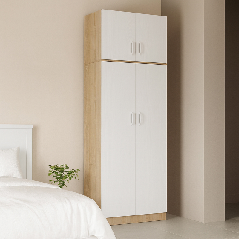 Ντουλάπα Δίφυλλη Και Πατάρι Athos Pakoworld Σε Sonoma-Λευκή Απόχρωση 80X42X240Εκ